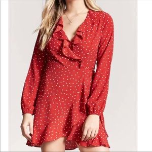 Forever 21 red white ruffle polka dot  wrap dress